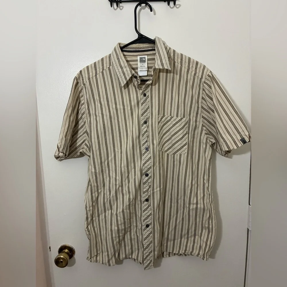 The North Face Beige and Brown Striped Men's Shirt Size L